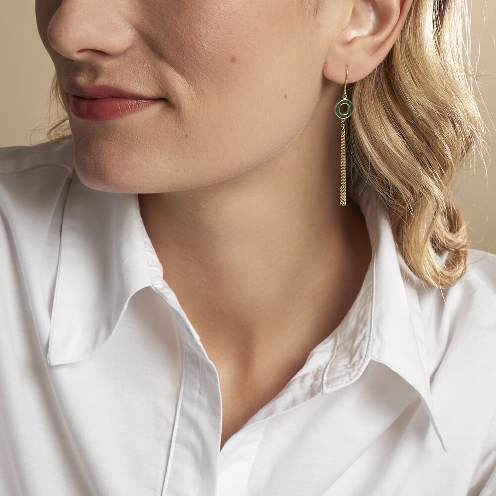 Boucles D'oreilles Pendantes L'incessante Or Jaune Malachite - Pendantes Femme | Marc Orian