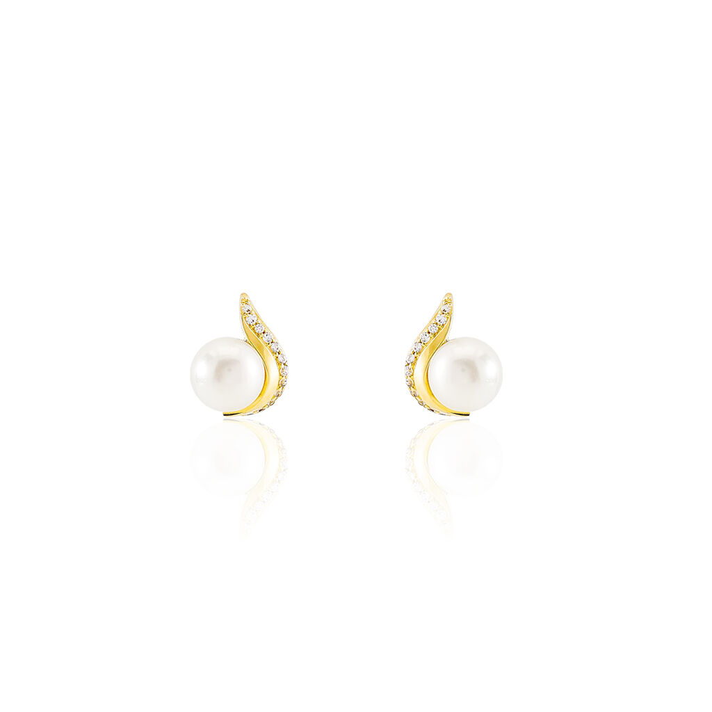 Boucles D'oreilles Puces Pearly Or Jaune Perle De Culture Et Oxyde - Clous d'oreilles Femme | Marc Orian