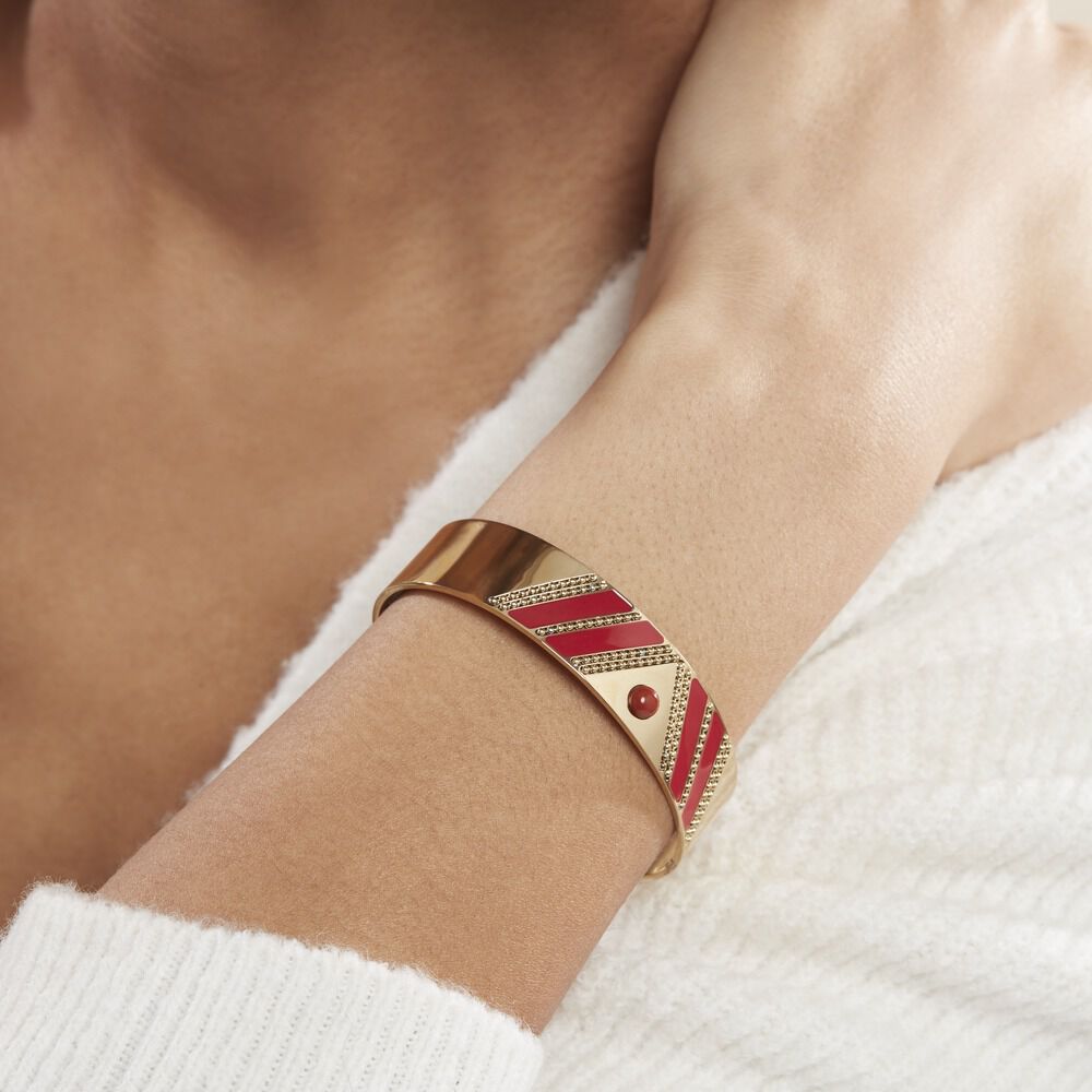 Bracelet Manchette Imagine Tamera Acier Jaune Jaspe - Bracelets Pierre Femme | Marc Orian