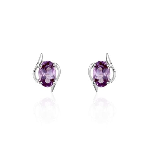Boucles D'oreilles Puces Vrille Ovale Or Blanc Amethyste - Puces Femme | Marc Orian