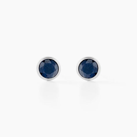 Boucles D'oreilles Puces Edy Serti Clos Or Blanc Saphir - Puces Femme | Marc Orian