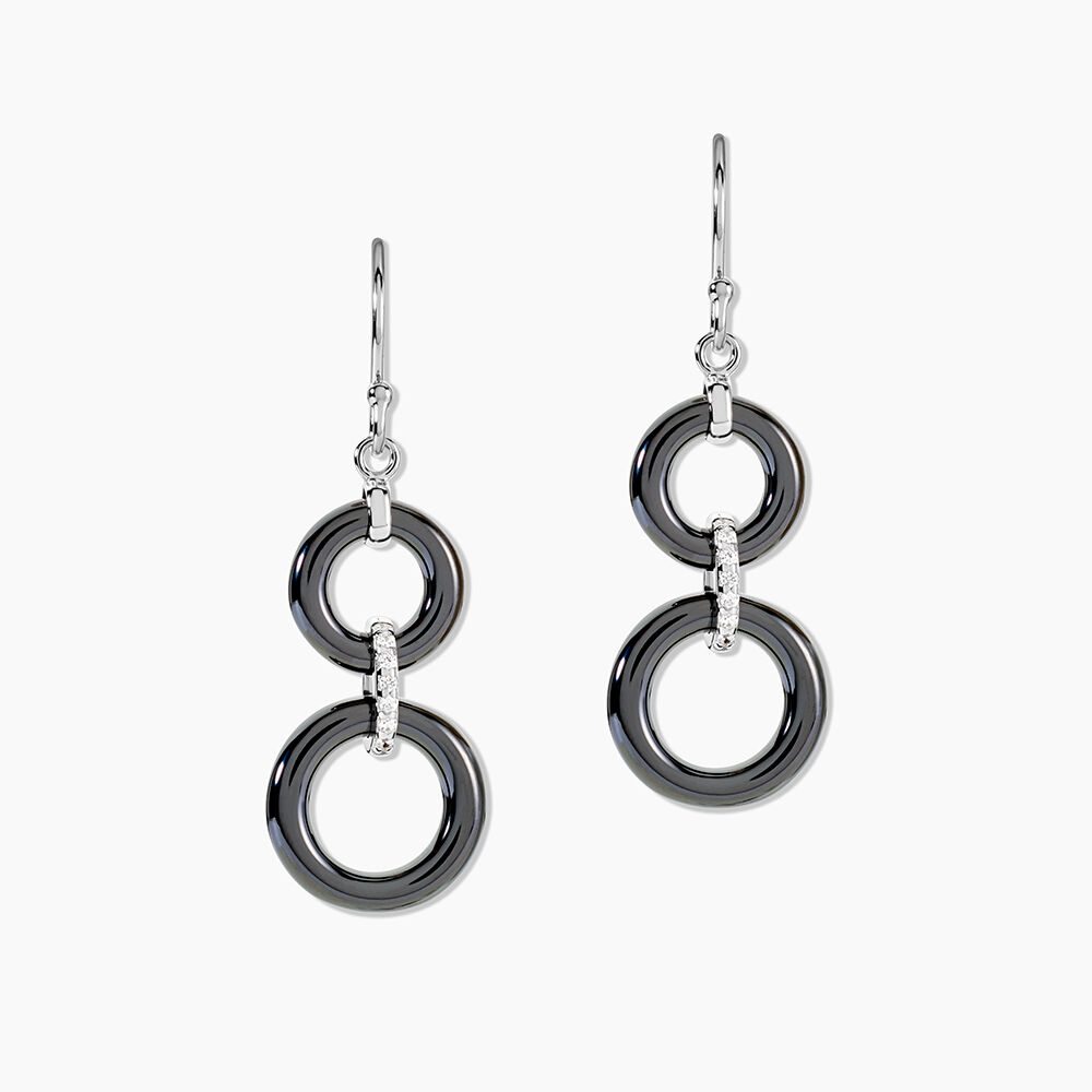 Boucles D'oreilles Pendantes Narcissa Argent Blanc C&eacute;ramique Et Oxyde - Pendantes Femme | Marc Orian