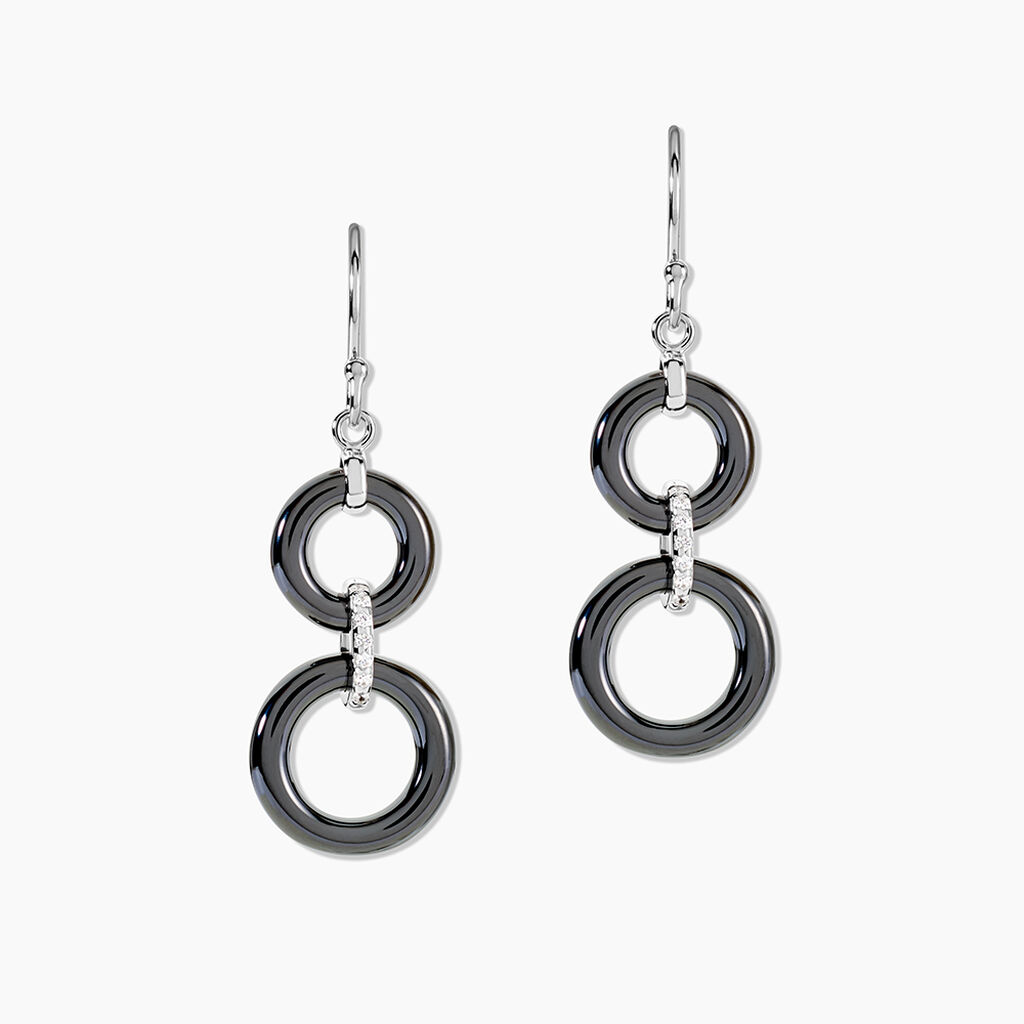 Boucles D'oreilles Pendantes Narcissa Argent Blanc C&eacute;ramique Et Oxyde - Pendantes Femme | Marc Orian