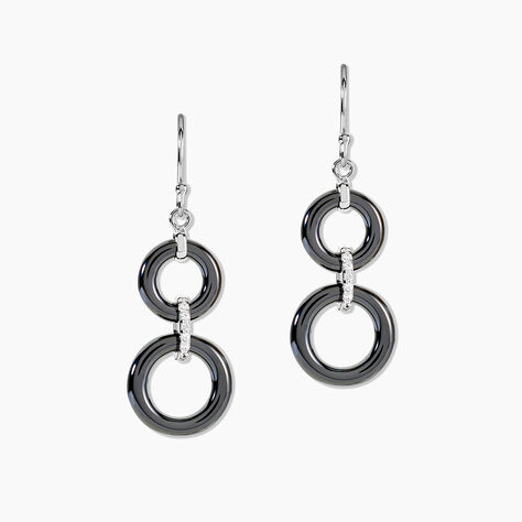 Boucles D'oreilles Pendantes Narcissa Argent Blanc C&eacute;ramique Et Oxyde - Pendantes Femme | Marc Orian