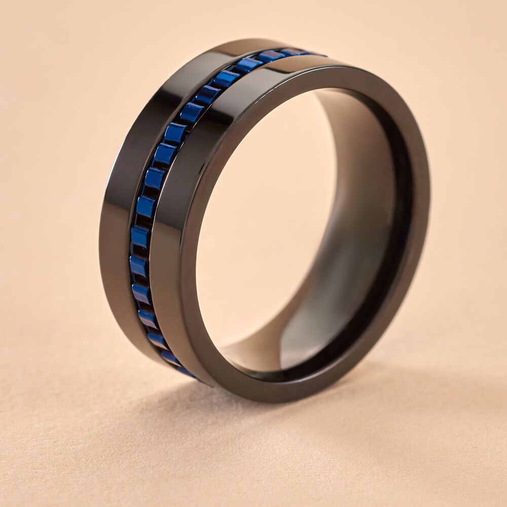 Bague Acier Noir Urban Strass - Bagues avec pierre Homme | Marc Orian