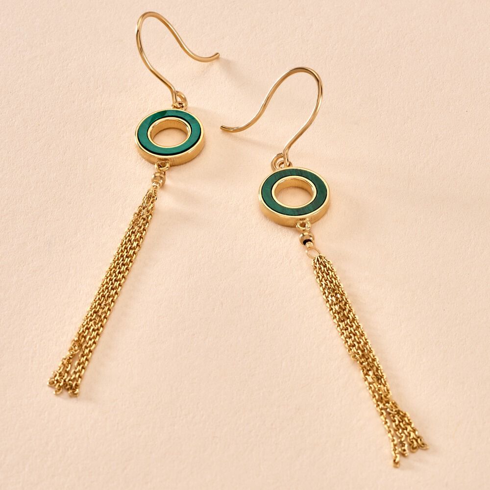 Boucles D'oreilles Pendantes L'incessante Or Jaune Malachite - Pendantes Femme | Marc Orian