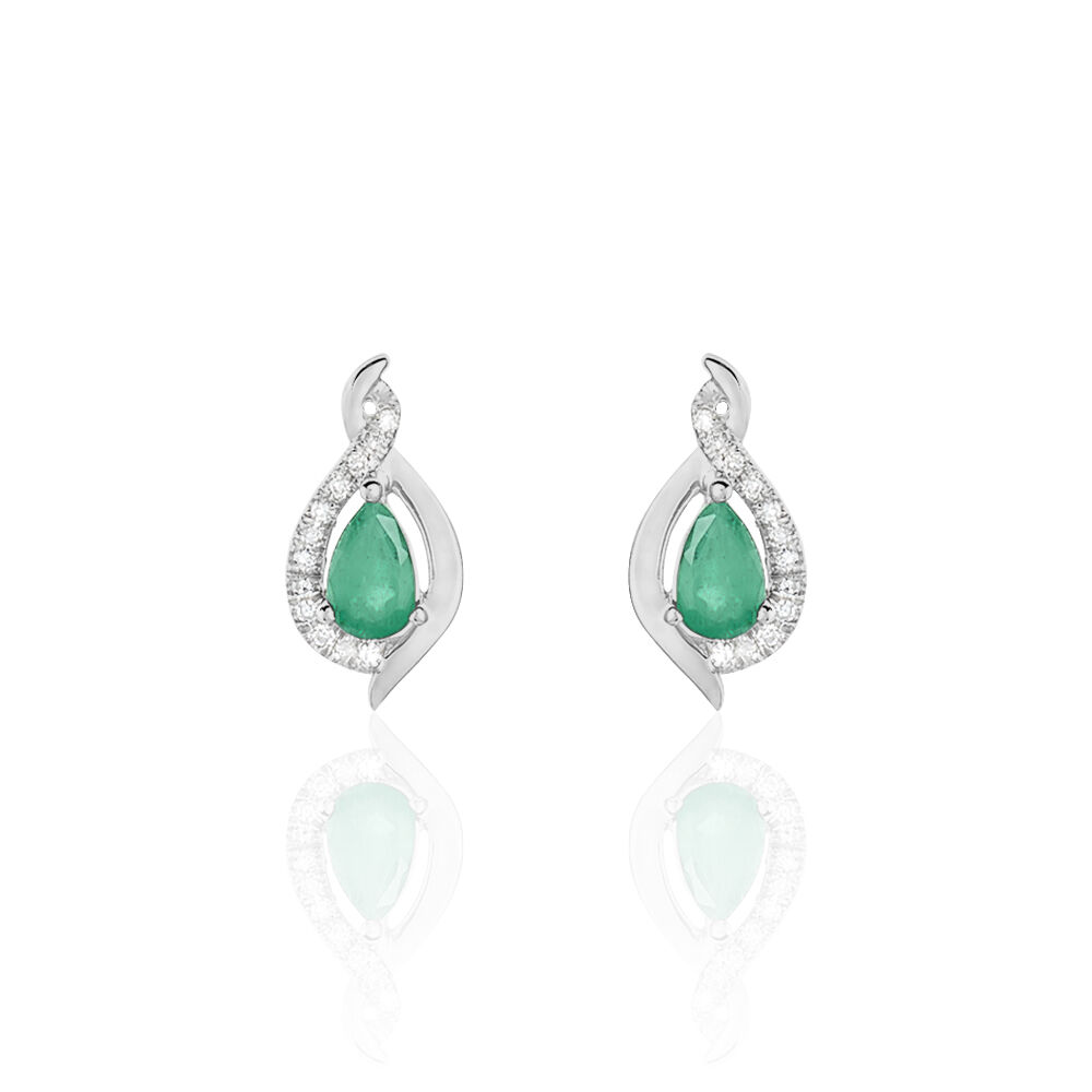 Boucles D'oreilles Puces Angelika Or Blanc Emeraude Et Diamant - Puces Femme | Marc Orian