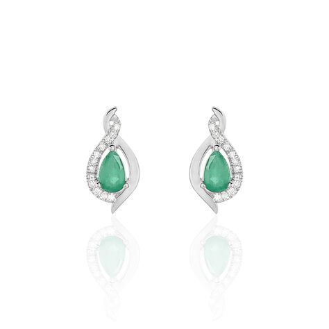 Boucles D'oreilles Puces Angelika Or Blanc Emeraude Et Diamant - Puces Femme | Marc Orian