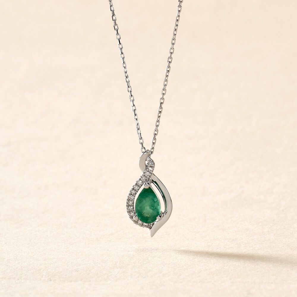 Collier Angelika Or Blanc Emeraude Et Diamant - Colliers avec pierres Femme | Marc Orian