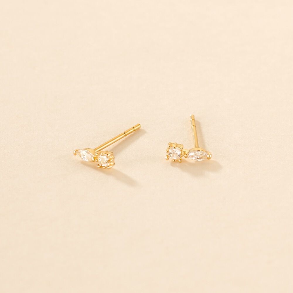 Boucles D'oreilles Puces Huey Or Jaune Oxyde De Zirconium - Puces Femme | Marc Orian