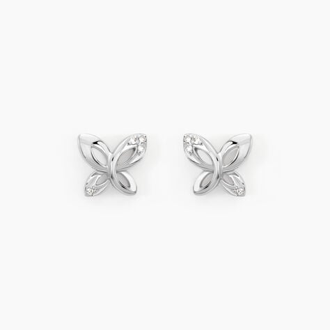Boucles D'oreilles Puces Papillon Or Blanc Diamant - Puces Femme | Marc Orian