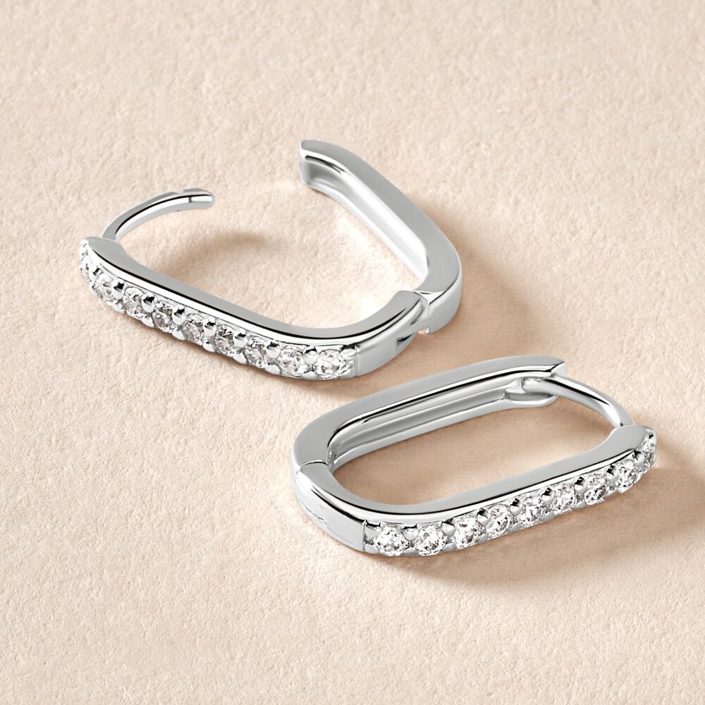 Cr&eacute;oles Trait D'union Argent Rhodi&eacute; Oxyde De Zirconium - Cr&eacute;oles Femme | Marc Orian