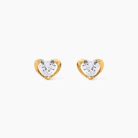 Boucles D'oreilles Puces Daria Coeur Plein Or Jaune Oxyde De Zirconium - Puces Femme | Marc Orian