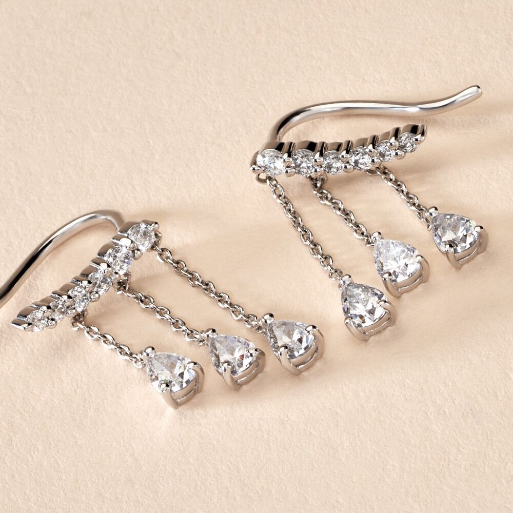 Boucles D'oreilles Pendantes Rilla Argent Blanc Oxyde De Zirconium - Pendantes Femme | Marc Orian