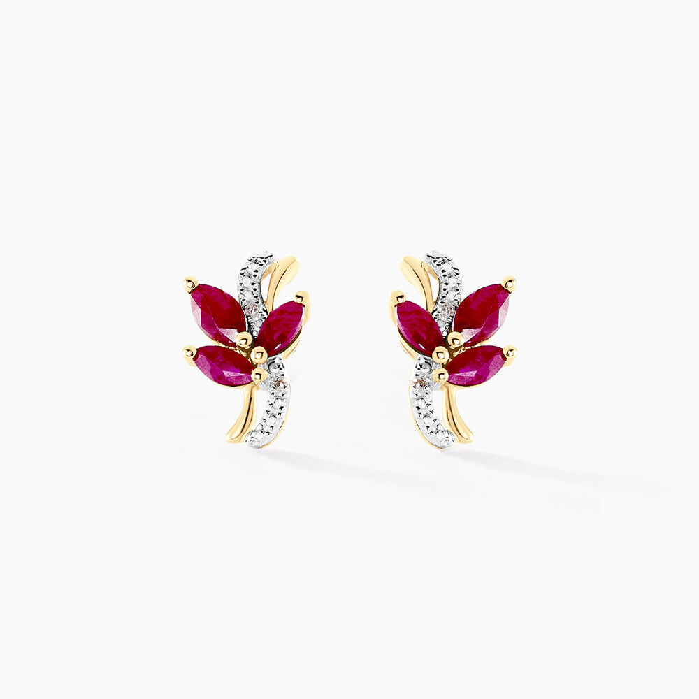 Boucles D'oreilles Puces Angie Or Jaune Rubis Diamant - Puces Femme | Marc Orian