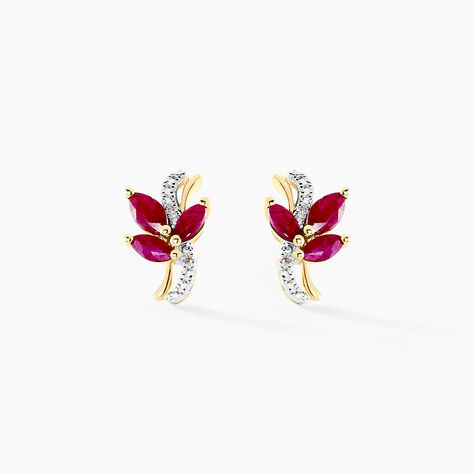 Boucles D'oreilles Puces Angie Or Jaune Rubis Diamant - Puces Femme | Marc Orian