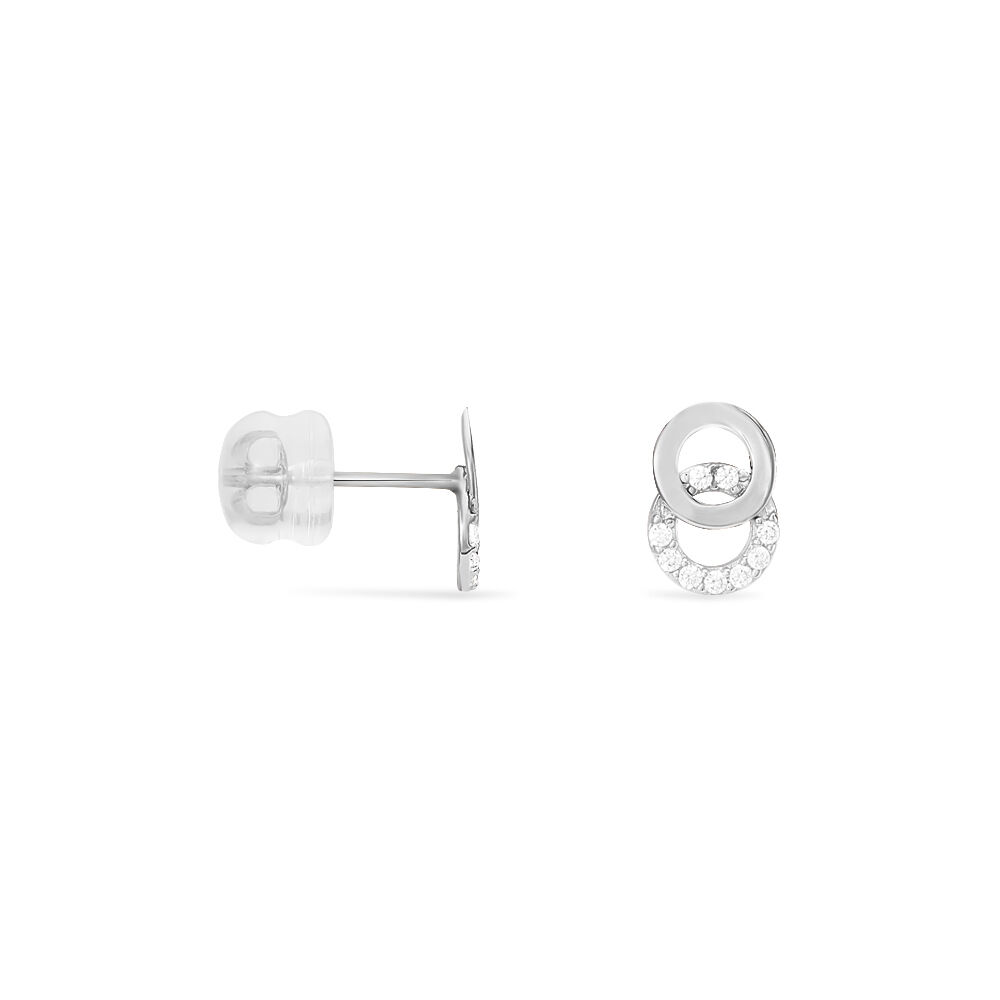 Boucles D'oreilles Puces Edmee Double Cercles Or Blanc Oxyde - Puces Femme | Marc Orian