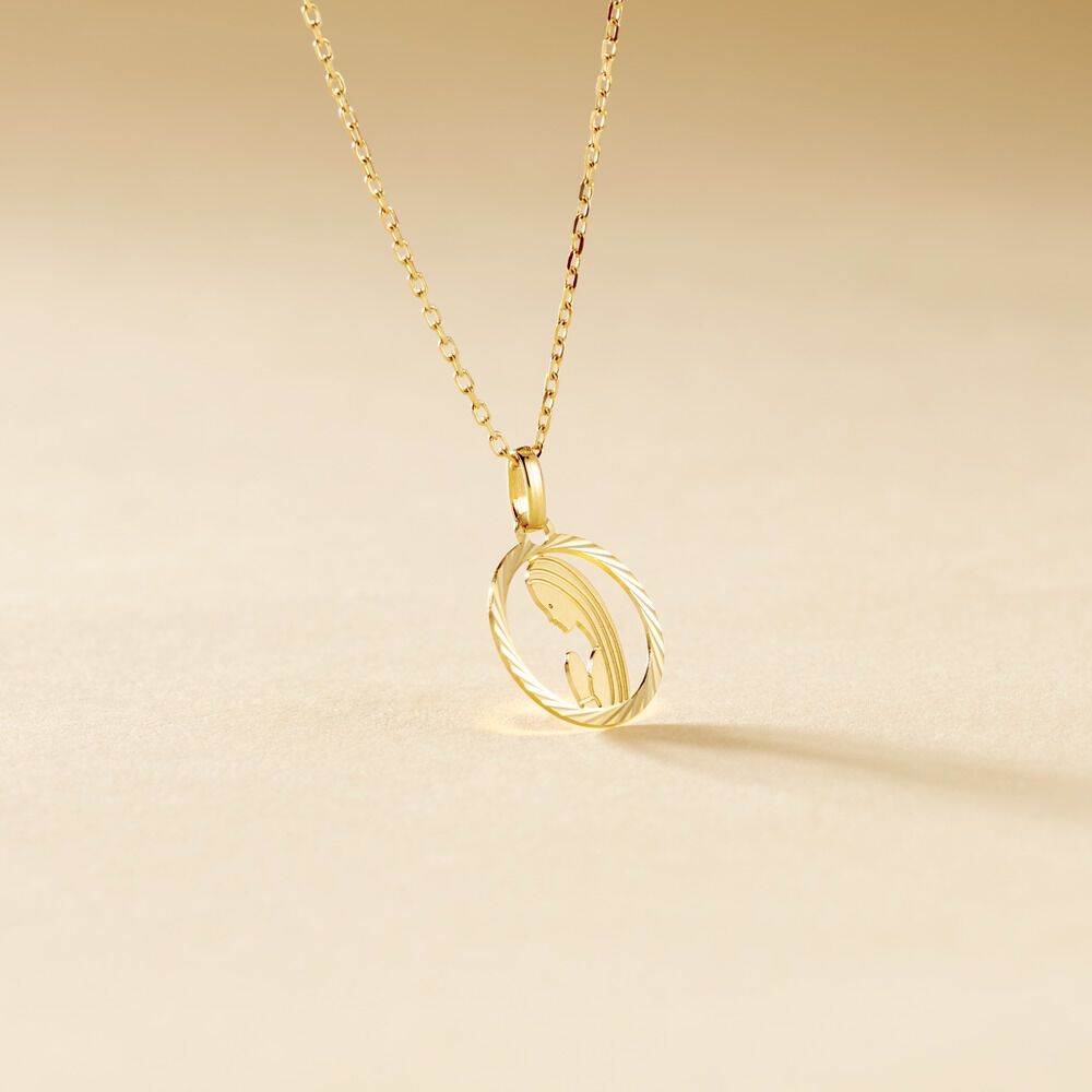 Pendentif Vierge Rond Diamante Or Jaune - Médailles et médaillons Enfant | Marc Orian