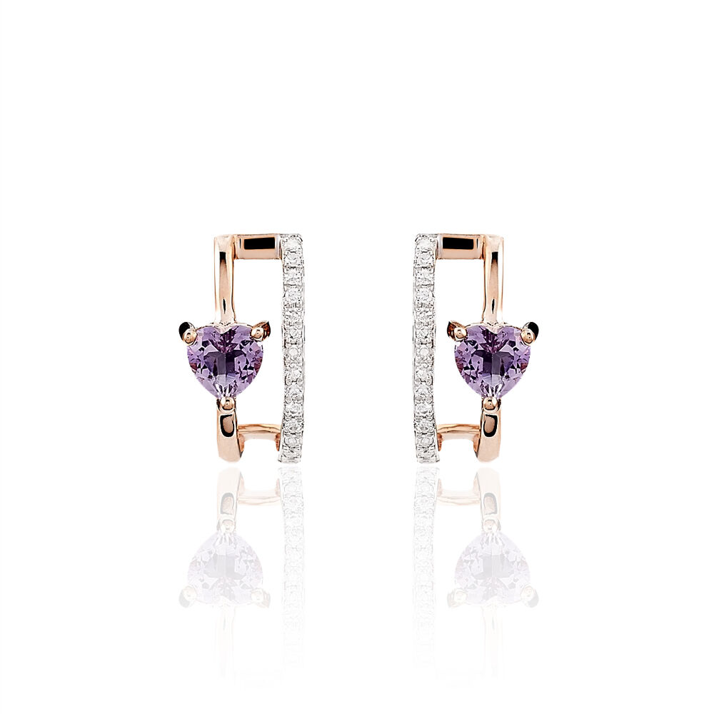 Boucles D'oreilles Puces Or Rose Amethyste Et Diamant - Puces Femme | Marc Orian