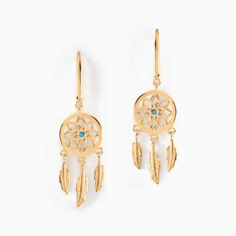 Boucles D'oreilles Plaqué Or Jaune Attrape Rêves Turquoises - Pendantes Femme | Marc Orian