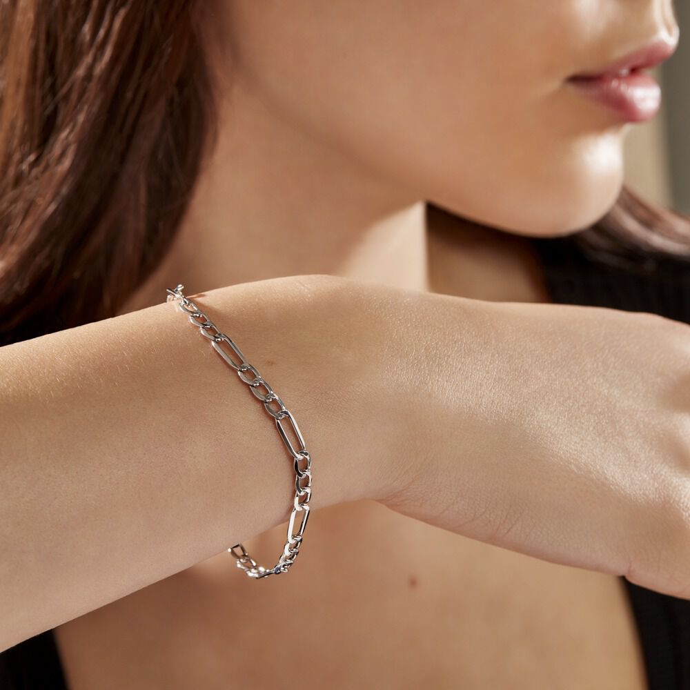 Bracelet Or Blanc Maille Alternée 1/3 - Bracelets mailles Femme | Marc Orian