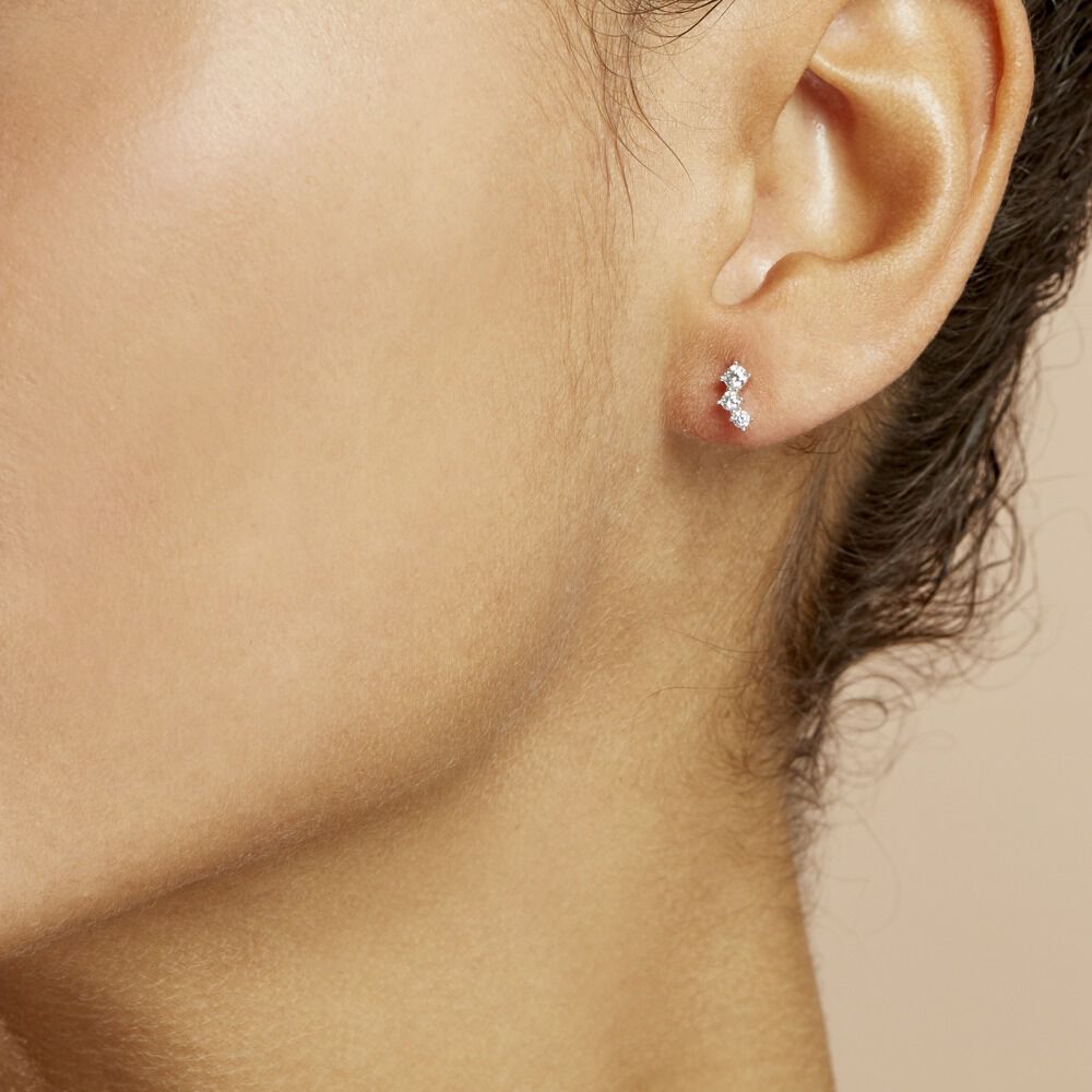 Boucles D'oreilles Puces Kyoto Or Blanc Oxyde De Zirconium - Puces Femme | Marc Orian