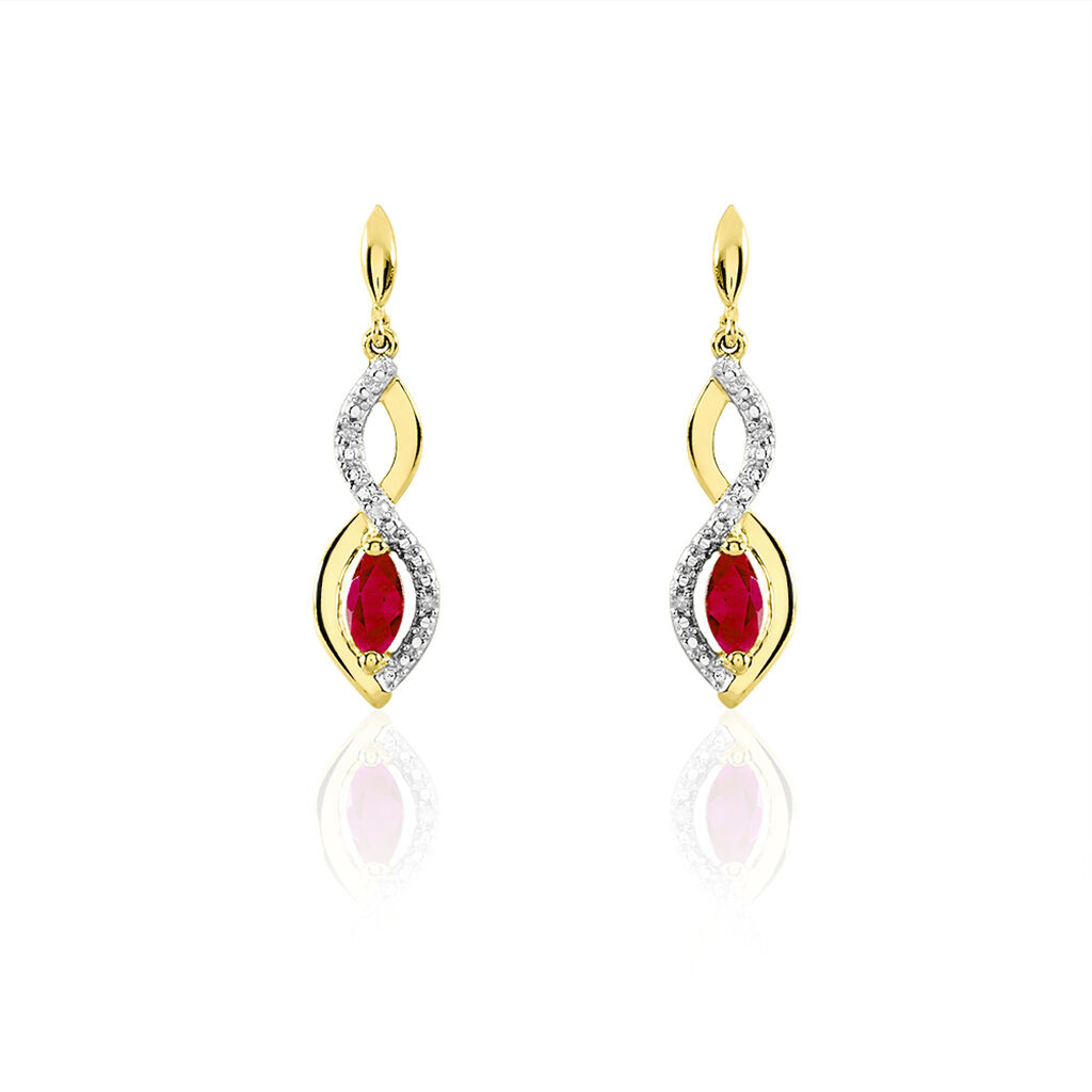 Boucles D'oreilles Pendantes Ondulations Or Bicolore Rubis Et Diamant - Boucles d'oreilles mariage Femme | Marc Orian