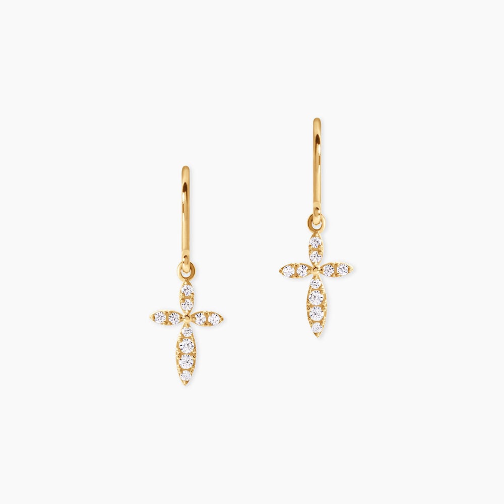 Boucles D'Oreilles Pendantes Chastity Argent Dor&eacute; A L'Or 750/1000 Oxyde De Zirconium - Pendantes Femme | Marc Orian