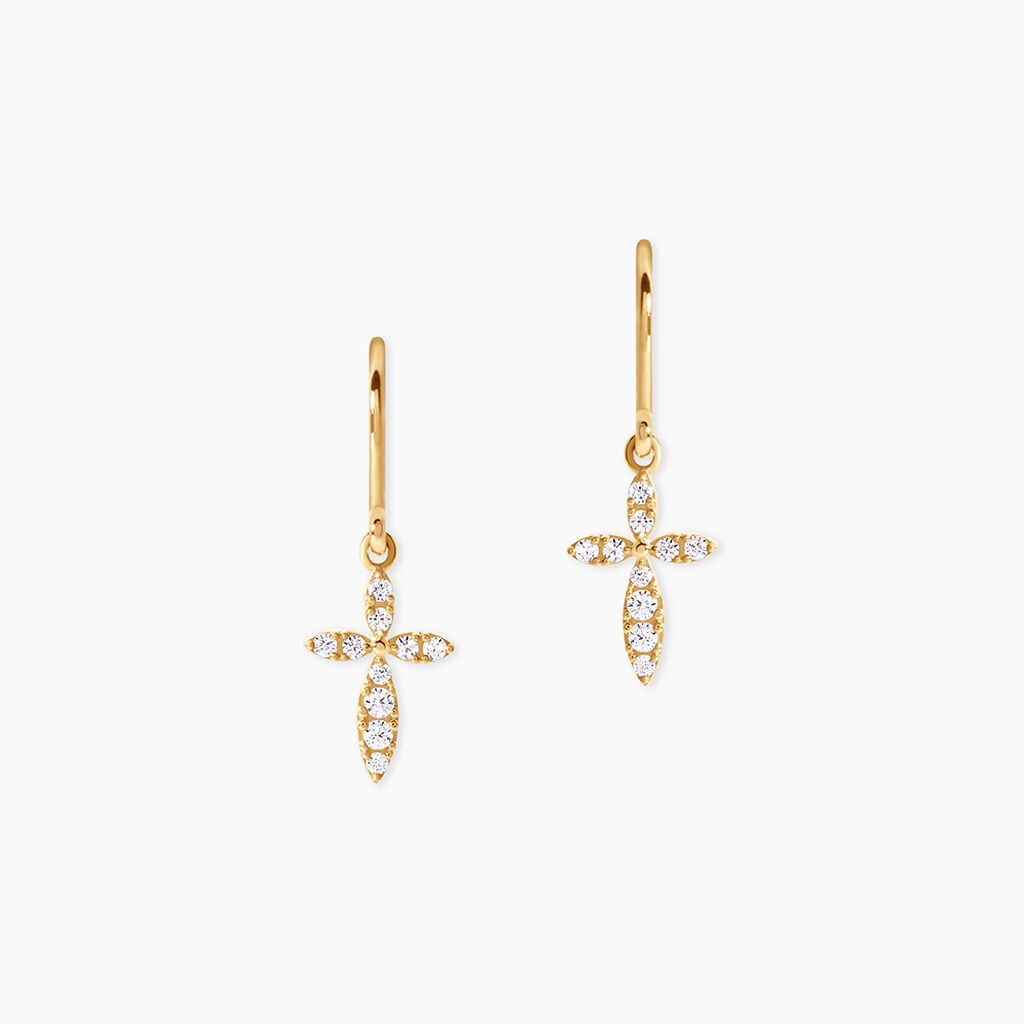 Boucles D'Oreilles Pendantes Chastity Argent Dor&eacute; A L'Or 750/1000 Oxyde De Zirconium - Pendantes Femme | Marc Orian
