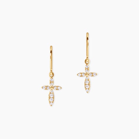 Boucles D'Oreilles Pendantes Chastity Argent Dor&eacute; A L'Or 750/1000 Oxyde De Zirconium - Pendantes Femme | Marc Orian