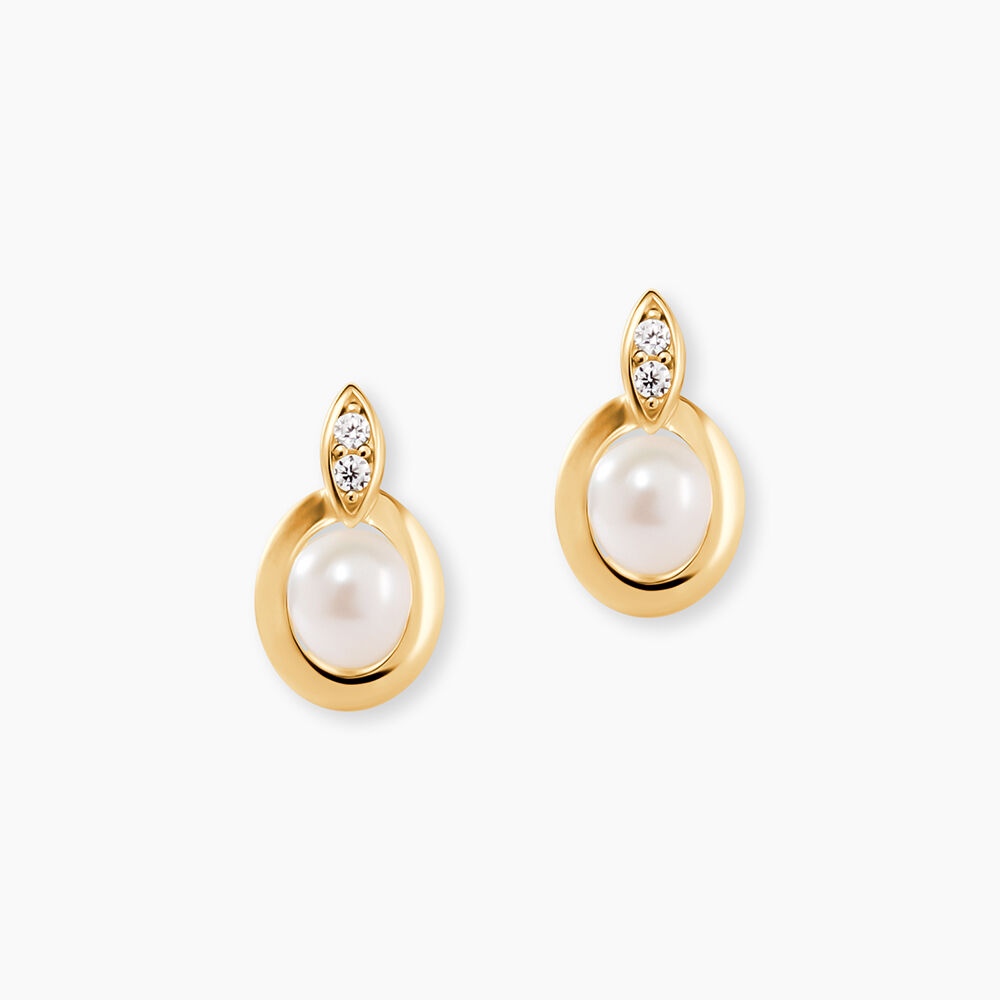 Boucles D'oreilles Puces Tahyssae Or Jaune Perle De Culture Et Oxyde - Puces Femme | Marc Orian