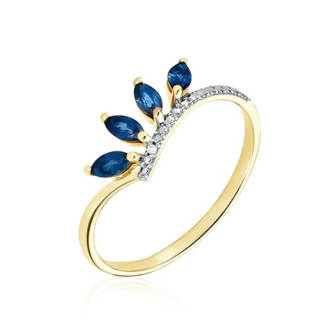 Bague Navette Or Jaune Saphir Diamant - Bagues vintage Femme | Marc Orian