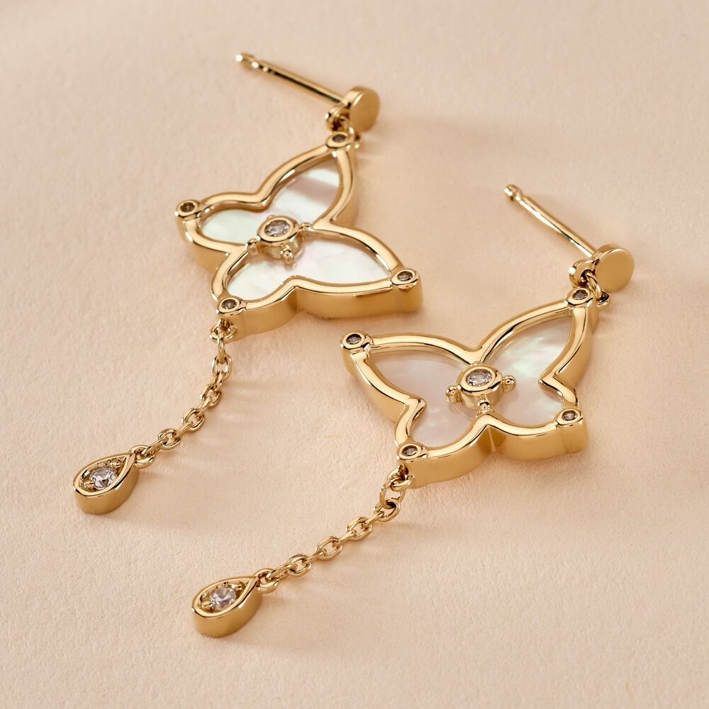 Boucles D'oreilles Pendantes Areli Plaque Or Doré Nacre Oxyde - Pendantes Femme | Marc Orian