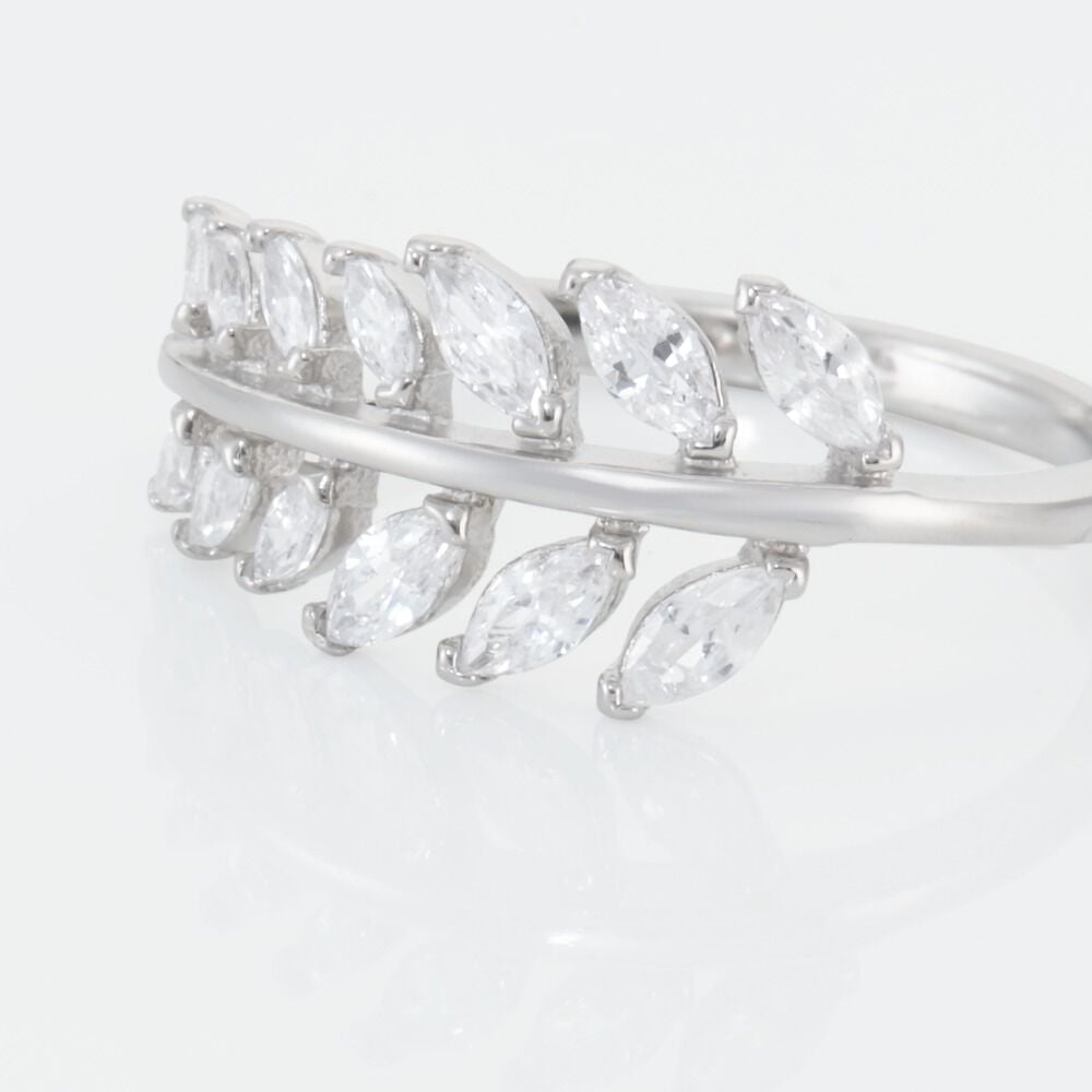 Bague Argent Blanc Cristobal Feuille Oxydes De Zirconium - Bagues avec pierre Femme | Marc Orian