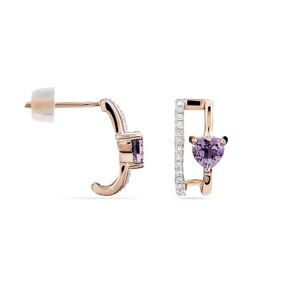 Boucles D'oreilles Puces Or Rose Amethyste Et Diamant - Puces Femme | Marc Orian