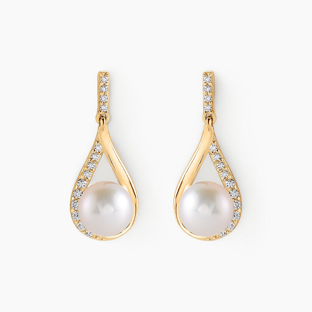 Boucles D'oreilles Pendantes Helin Or Jaune Perle De Culture Et Oxyde - Pendantes Femme | Marc Orian