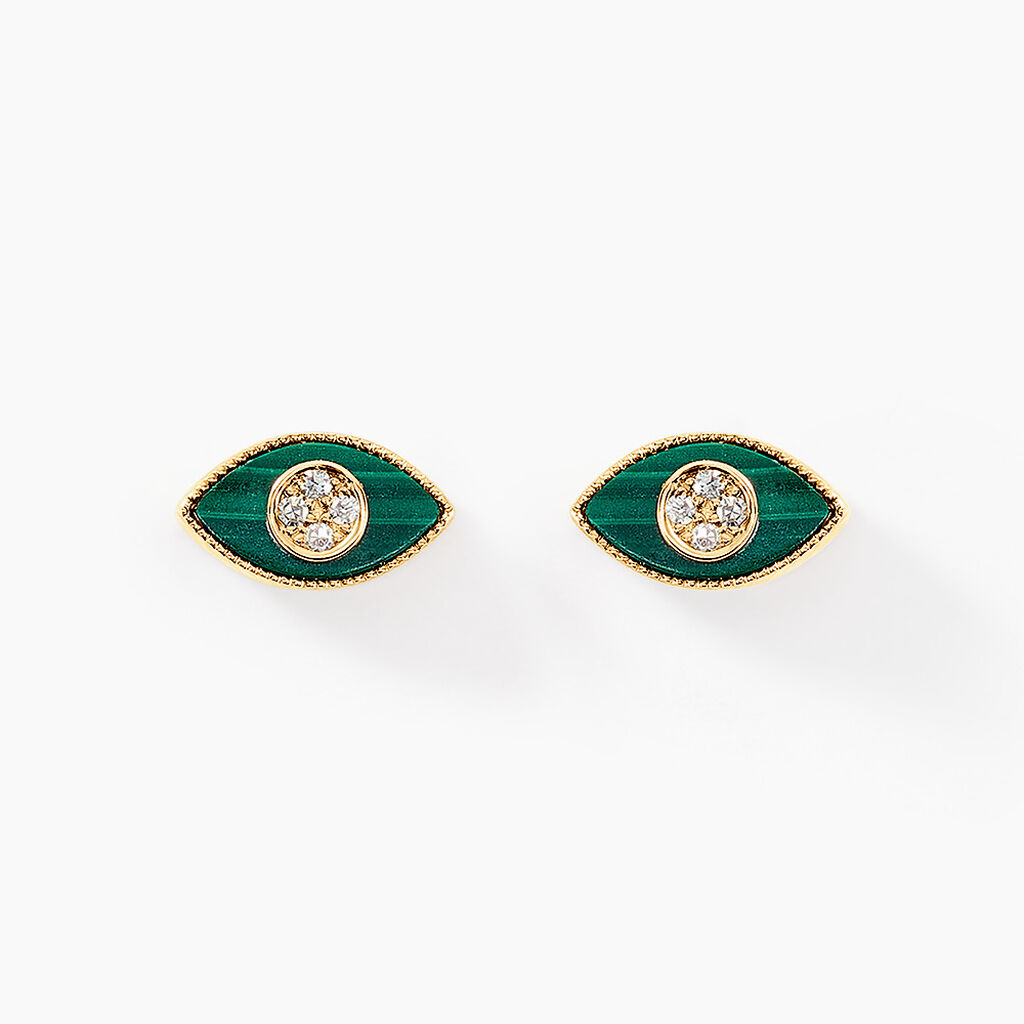 Boucles D'oreilles Puces Matiasma Or Jaune Malachite Diamant - Puces Femme | Marc Orian