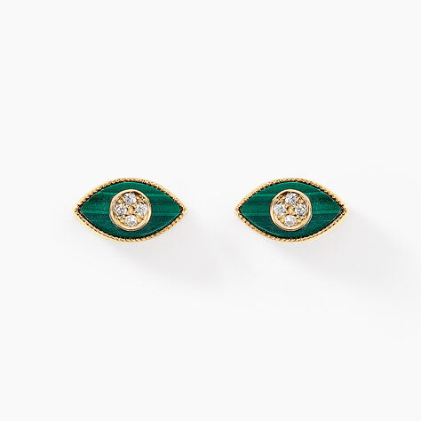 Boucles D'oreilles Puces Matiasma Or Jaune Malachite Diamant - Puces Femme | Marc Orian