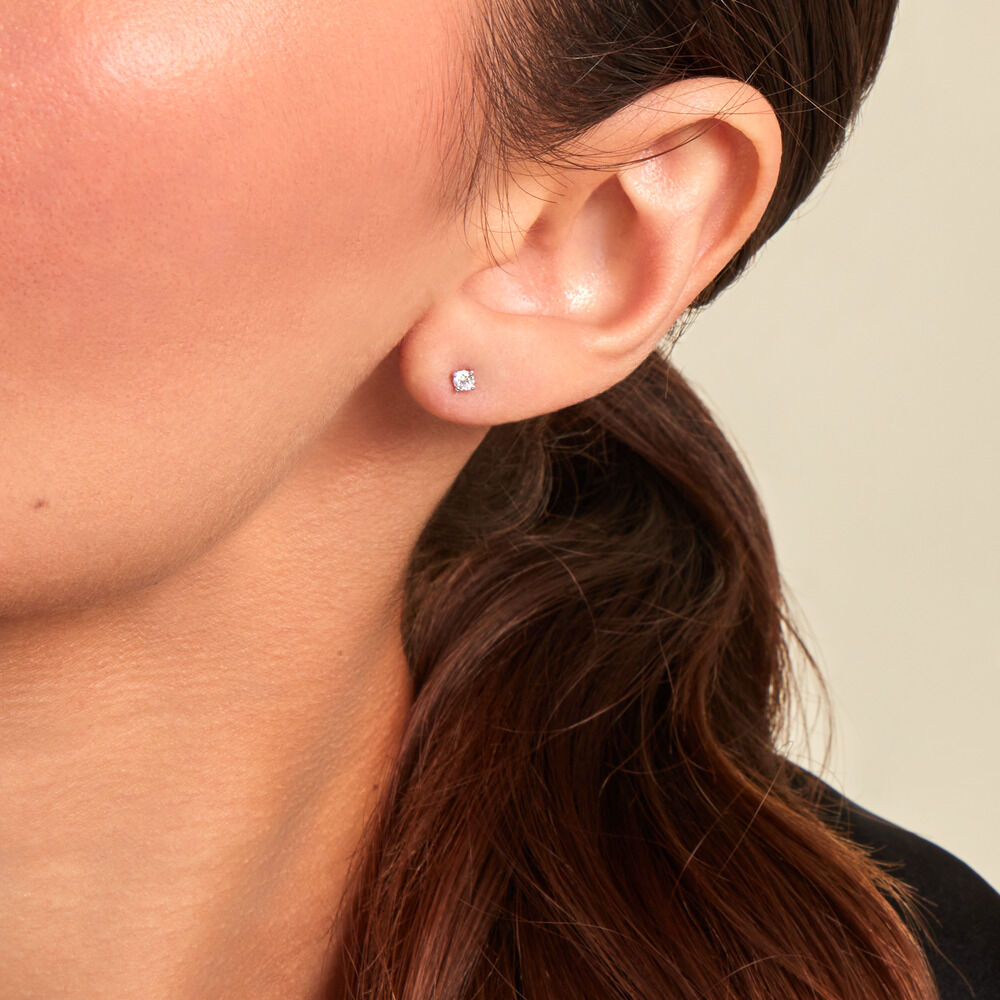 Boucles D'oreilles Puces Maurane Argent Blanc Diamant Synthétique - Puces Femme | Marc Orian
