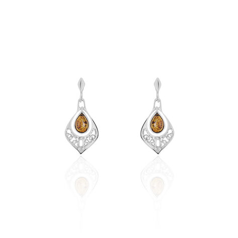 Boucles D'oreilles Pendantes Doralyn Argent Blanc Ambre - Pendantes Femme | Marc Orian