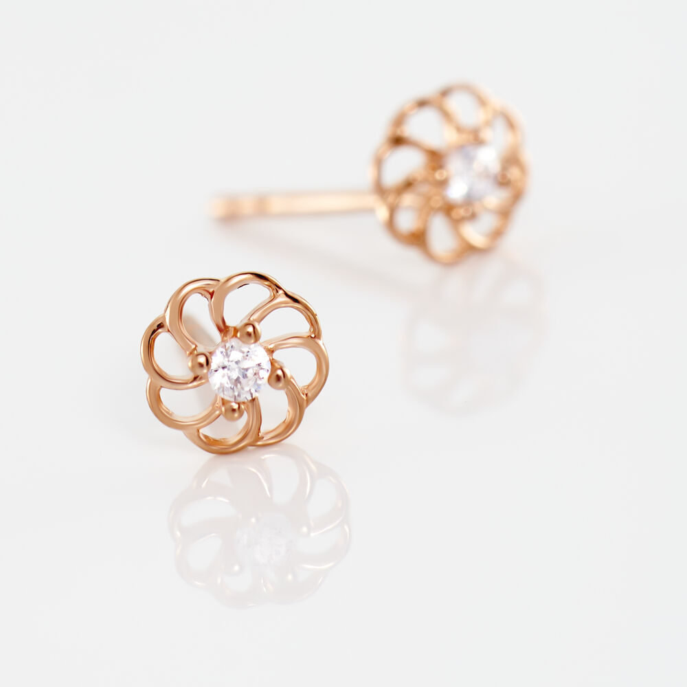 Boucles D'oreilles Puces Eleanor Fleur Or Rose Oxyde De Zirconium - Puces Femme | Marc Orian