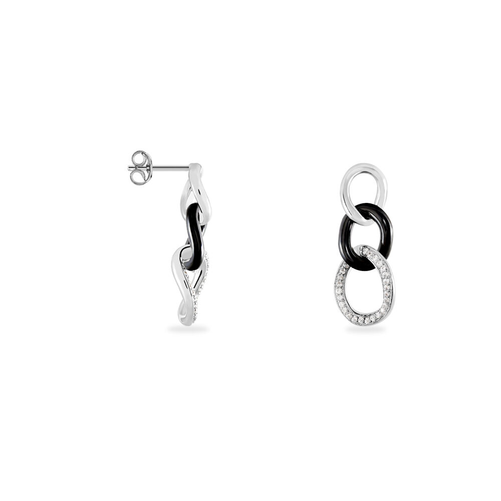 Boucles D'oreilles Pendantes Link Argent Blanc Céramique Et Oxyde - Pendantes Femme | Marc Orian