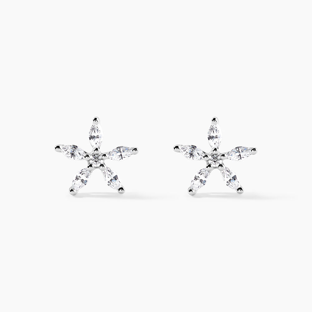 Boucles D'oreilles Puces Horcia Or Blanc Oxyde De Zirconium - Puces Femme | Marc Orian