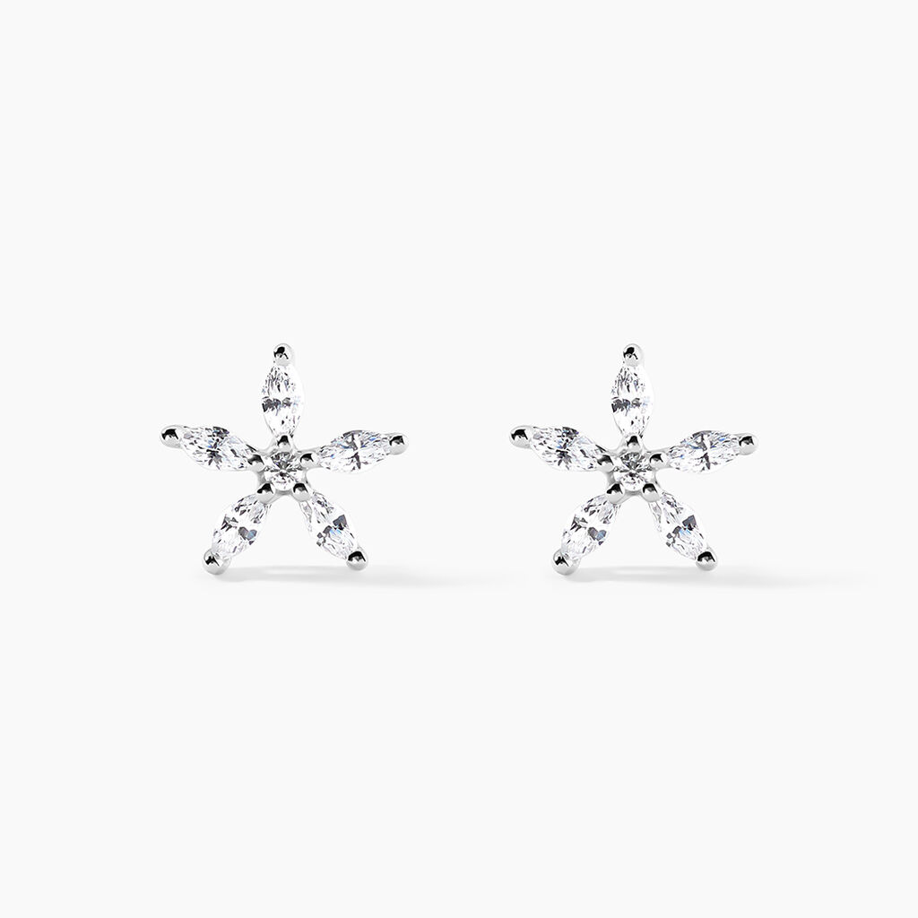 Boucles D'oreilles Puces Horcia Or Blanc Oxyde De Zirconium - Puces Femme | Marc Orian