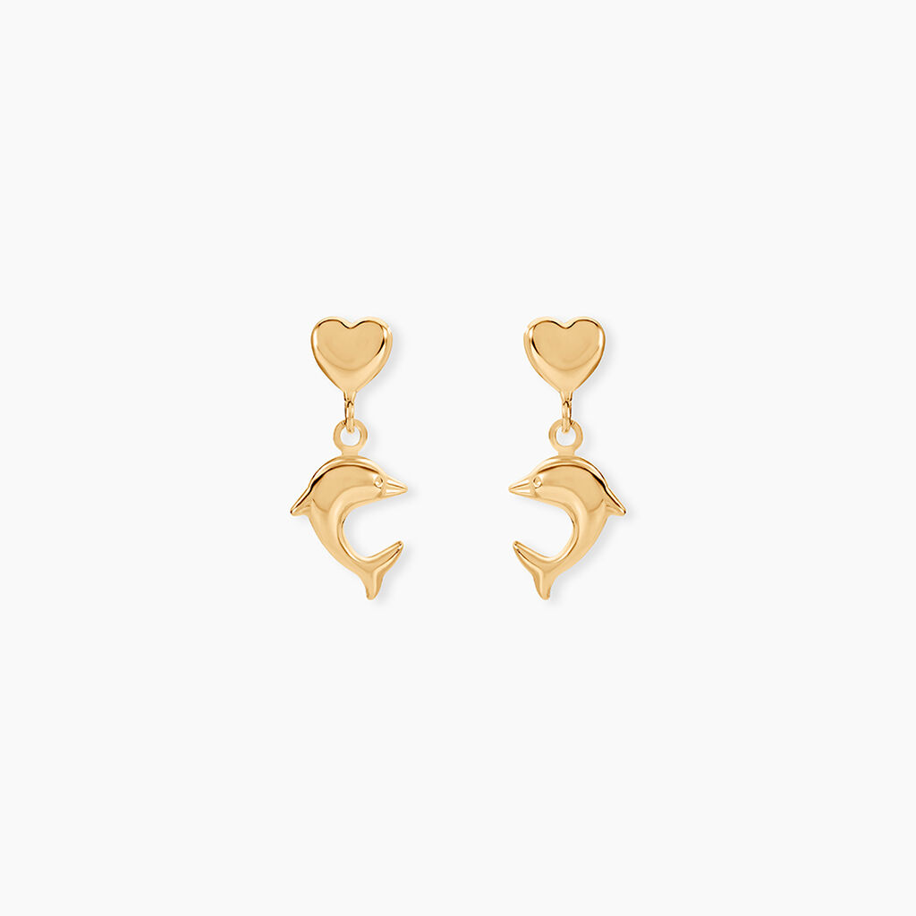 Boucles D'oreilles Pendantes Fulvie Coeurs Et Dauphin Or Jaune - Pendantes Femme | Marc Orian