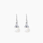 Boucles D'oreilles Pendantes Taissia Or Blanc Perle Culture Et Oxyde - Pendantes Femme | Marc Orian