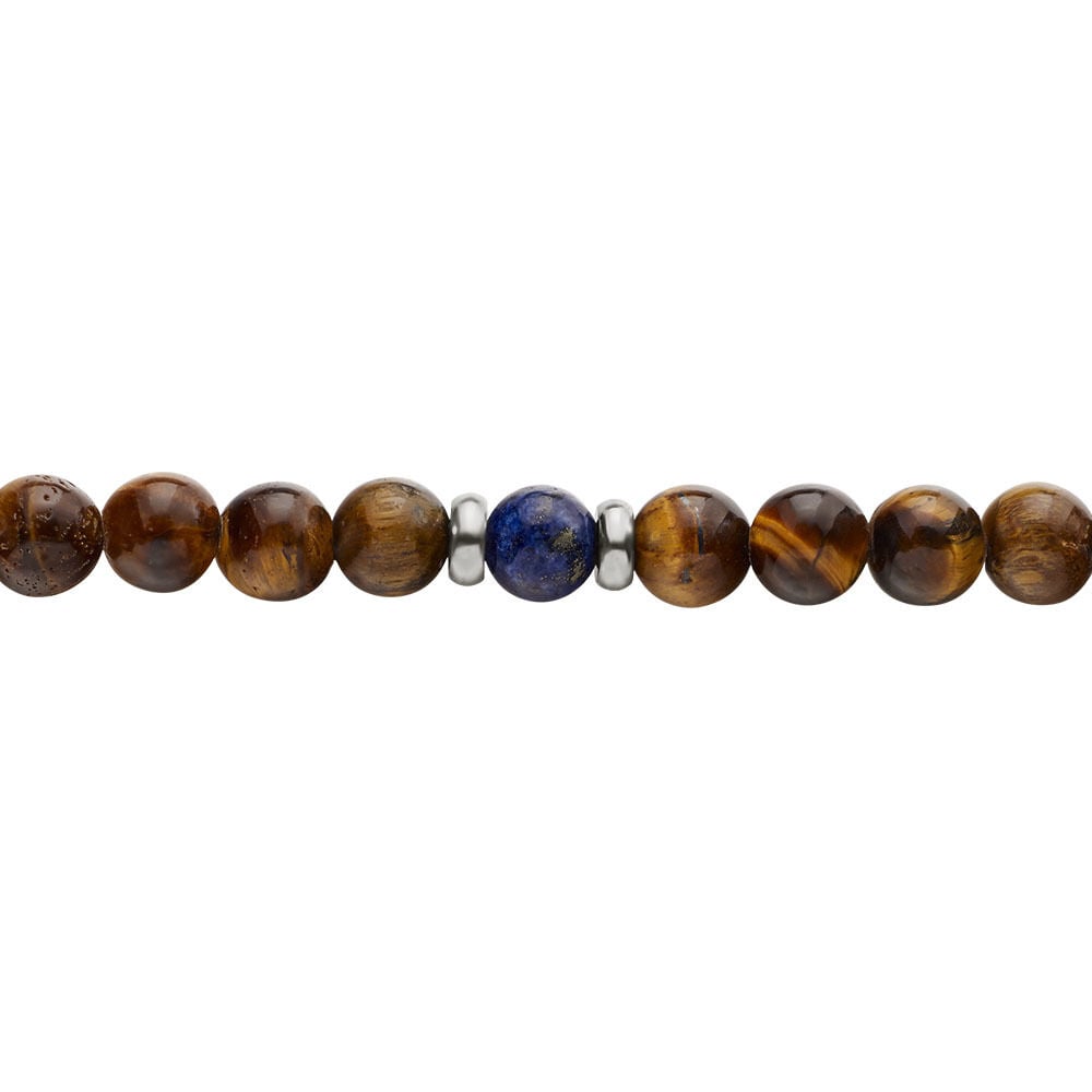 Bracelet Acier Blanc Delfino &oelig;il De Tigre Sodalite - Bracelets cha&icirc;nes Homme | Marc Orian