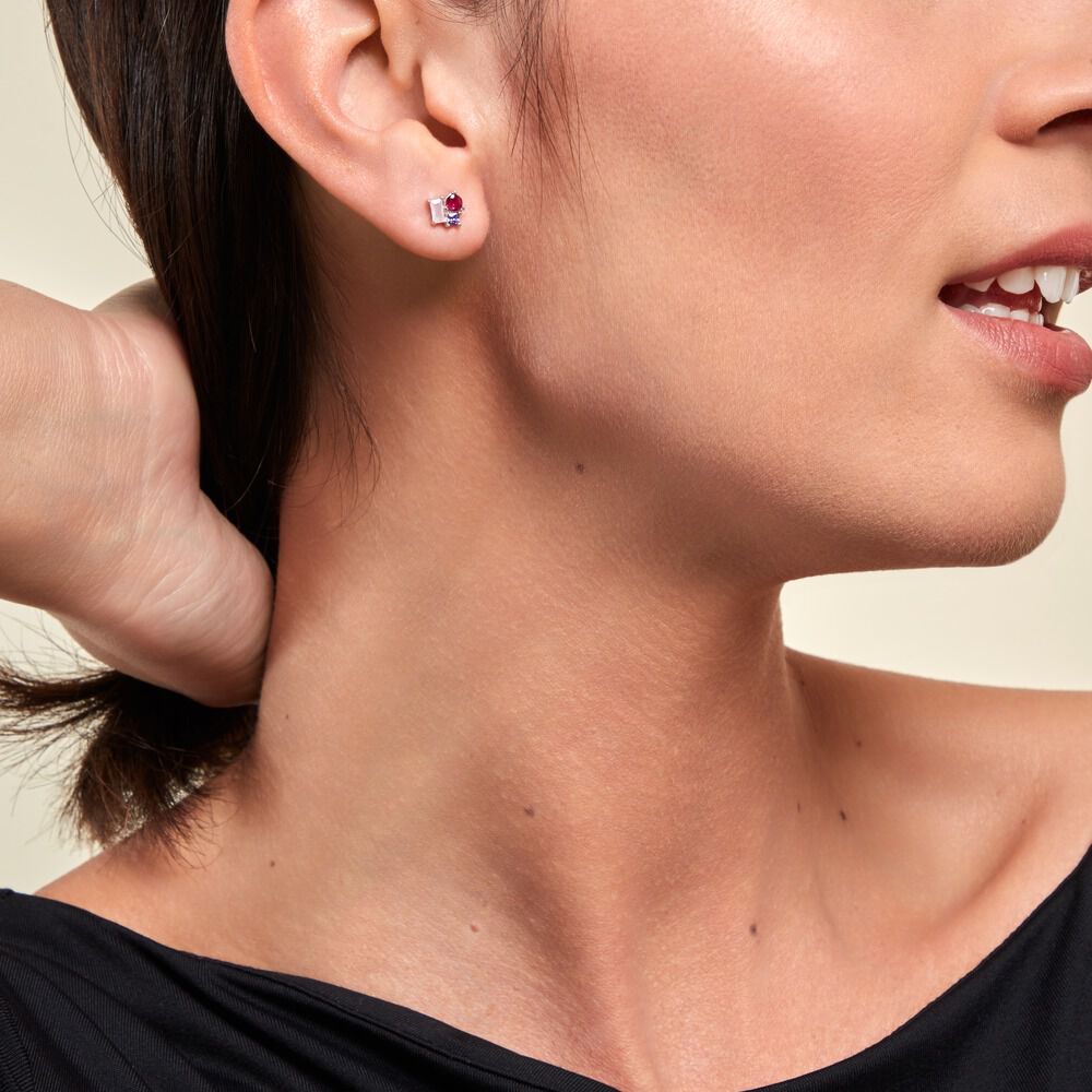 Boucles D'oreilles Puces Doja Argent Blanc Verre Spinelle Oxyde - Puces Femme | Marc Orian