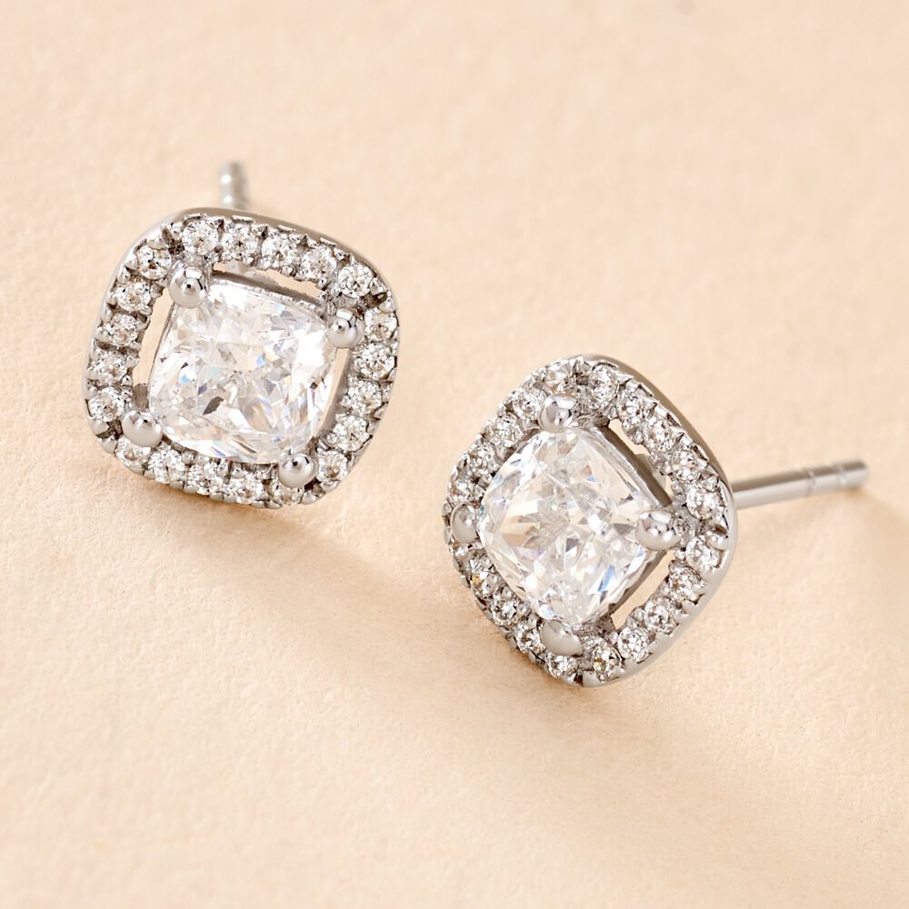 Boucles D'oreilles Puces Adrienne Or Blanc Oxyde De Zirconium - Puces Femme | Marc Orian