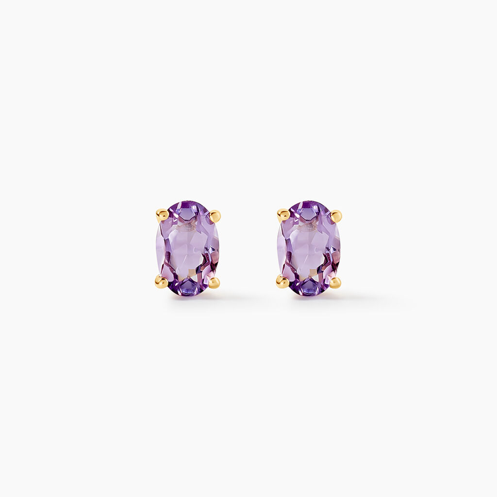 Boucles D'oreilles Puces Ovale Serti Griffe Or Jaune Amethyste - Puces Femme | Marc Orian